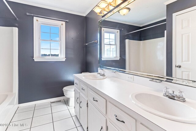 carpeted bedroom featuring ceiling fan and ornamental molding