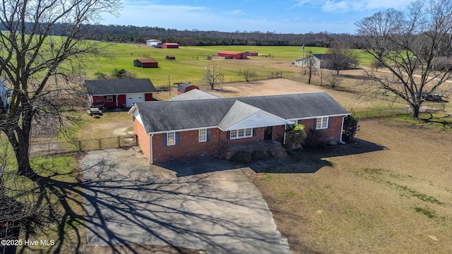 aerial view with a rural view