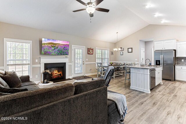 living room featuring a healthy amount of sunlight and light hardwood / wood-style flooring