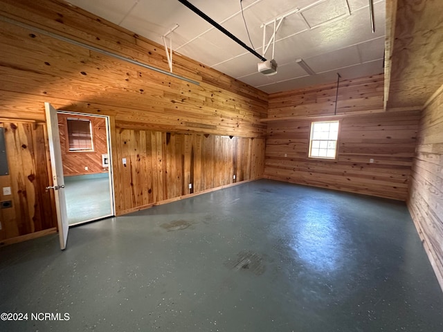 interior space featuring wooden walls