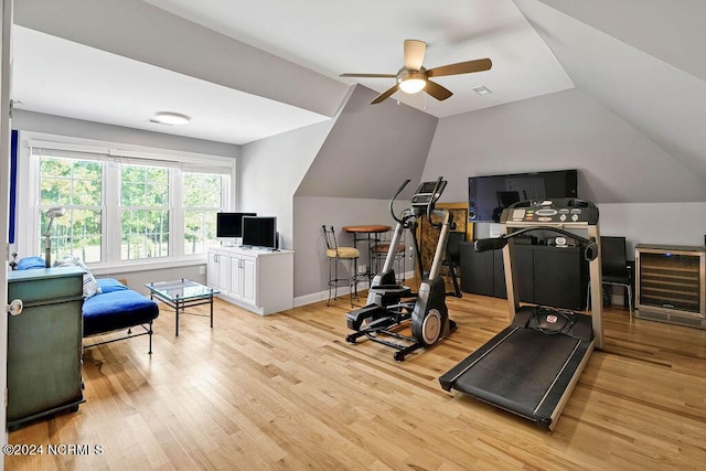 79 Bishop Branch Ln SE, Leland, NC 28451 - workout area with a ceiling fan, light wood-style flooring, and lofted ceiling
