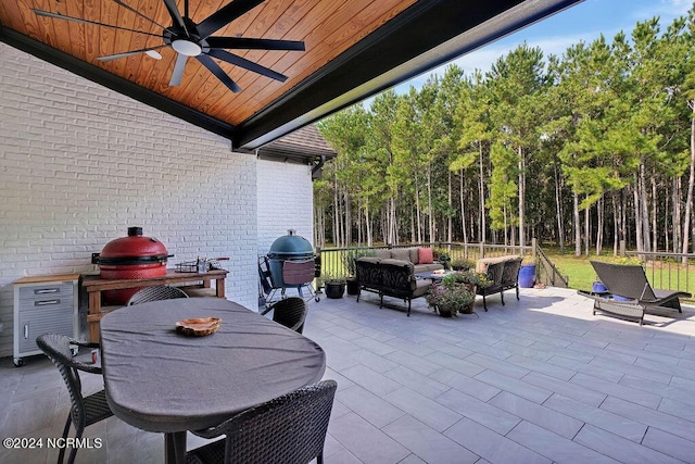 79 Bishop Branch Ln SE, Leland, NC 28451 - view of patio featuring an outdoor hangout area, a ceiling fan, outdoor dining space, and grilling area