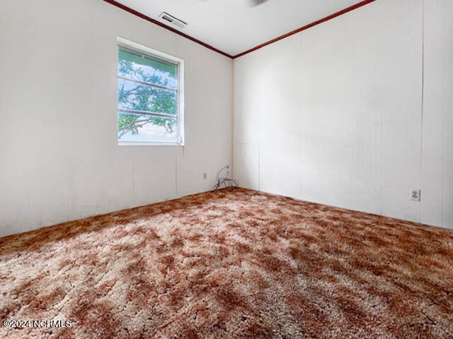 carpeted spare room with ornamental molding