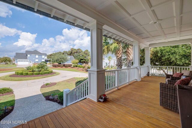 wooden terrace with covered porch