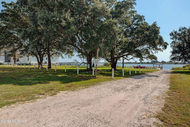 view of street featuring a water view