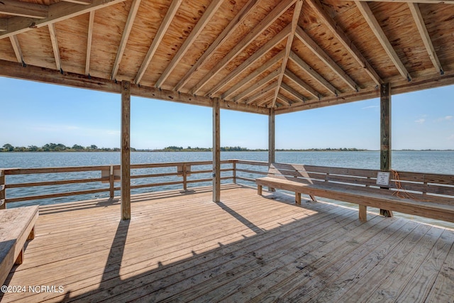 dock area with a deck with water view