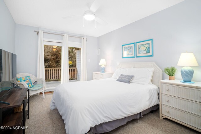 bedroom featuring carpet flooring and ceiling fan