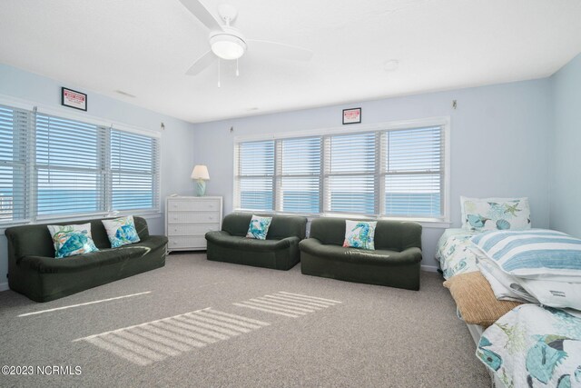 bedroom featuring carpet and ceiling fan