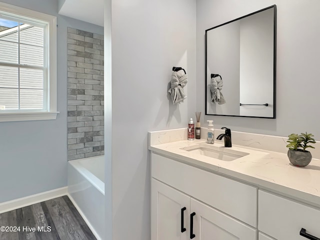 bathroom with hardwood / wood-style floors and vanity