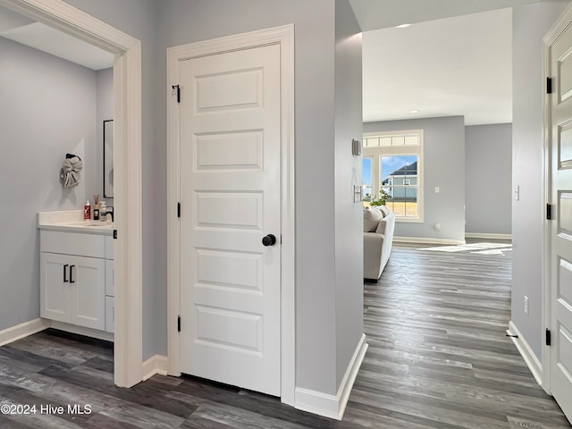 hall featuring dark hardwood / wood-style flooring and sink