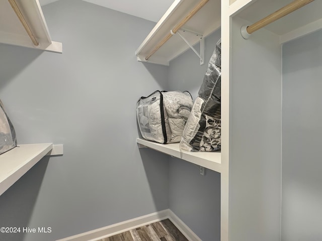 spacious closet with dark wood-type flooring