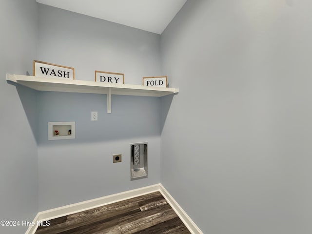 laundry room with hookup for a washing machine, hardwood / wood-style floors, and hookup for an electric dryer