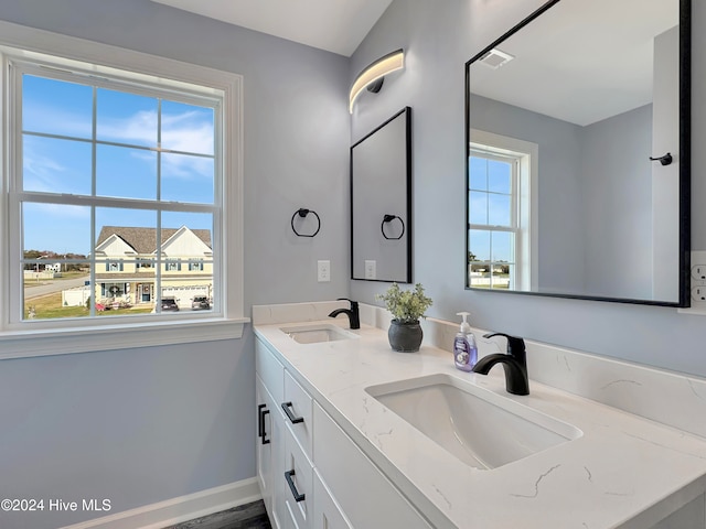 bathroom with hardwood / wood-style floors and vanity