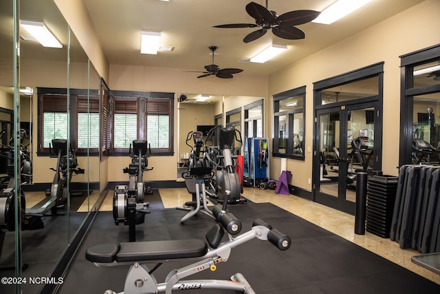 gym with ceiling fan