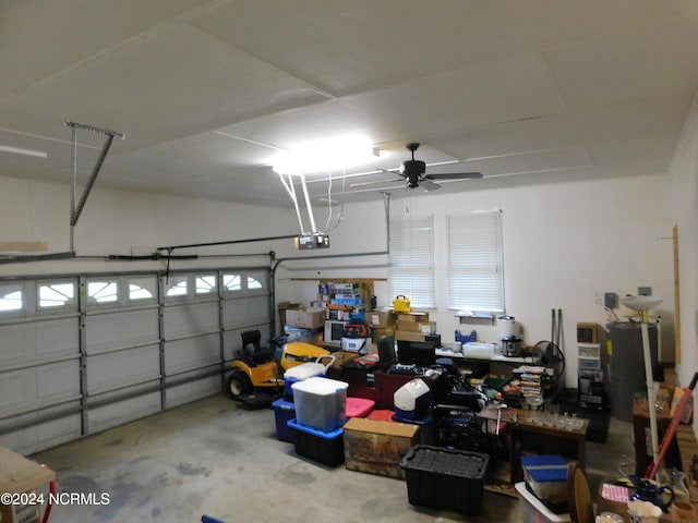 garage with ceiling fan