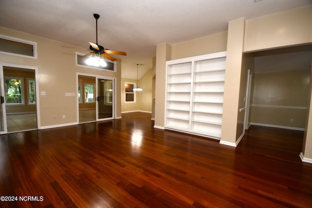 interior space featuring ceiling fan and dark hardwood / wood-style floors