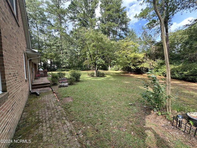 view of yard with a wooden deck