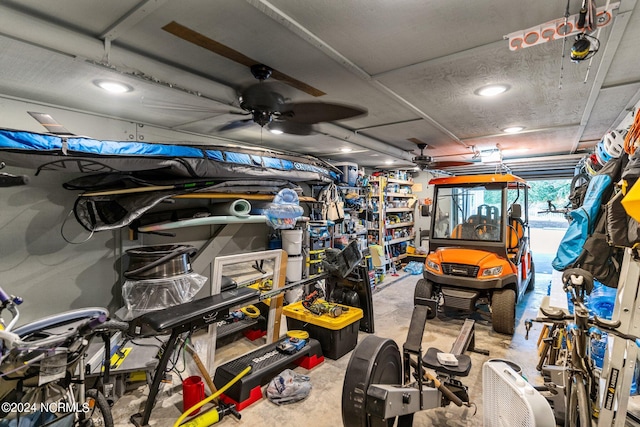 garage with ceiling fan