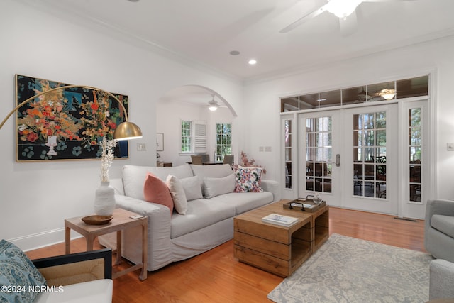 living room with plenty of natural light and wood-type flooring