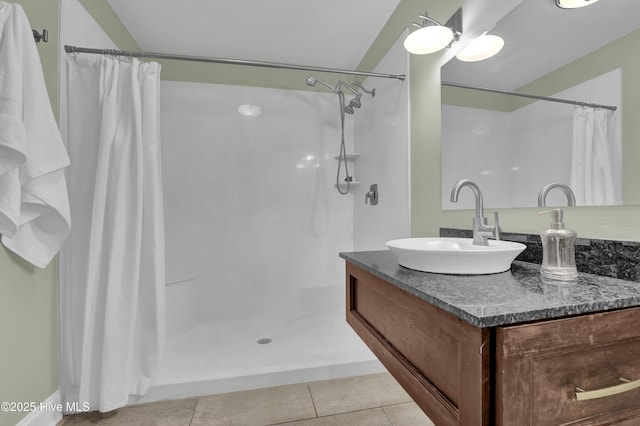 204 Van Riggs Rd, Hubert, NC 28539 - bathroom with vanity, a shower with shower curtain, and tile patterned floors