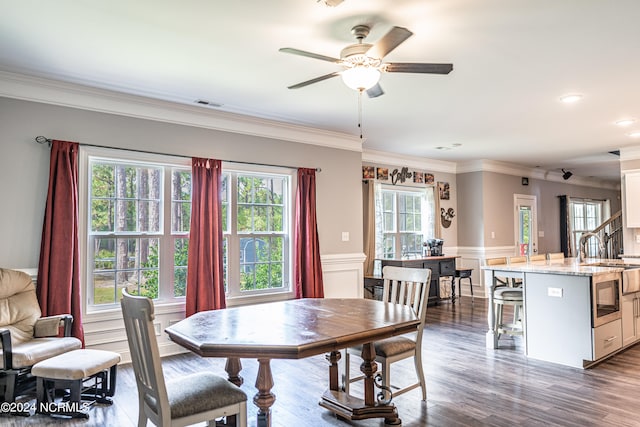 dining room with ceiling fan and plenty of natural light