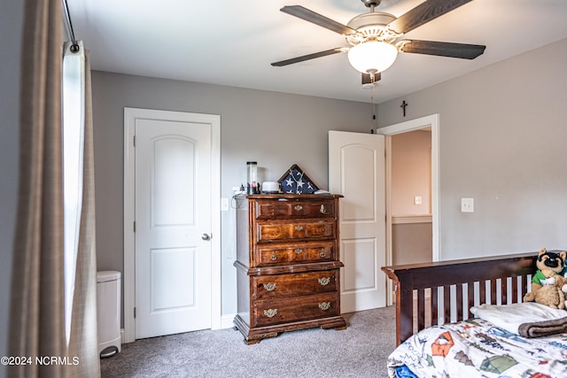 bedroom featuring carpet and ceiling fan