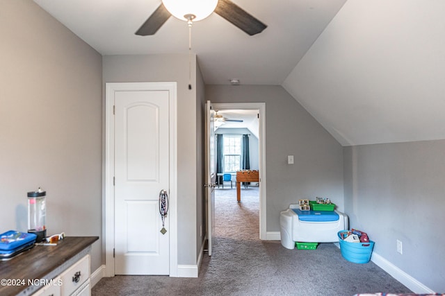 6 Eagle Dr, Foxfire Village, NC 27281 - interior space with carpet flooring, baseboards, vaulted ceiling, and ceiling fan