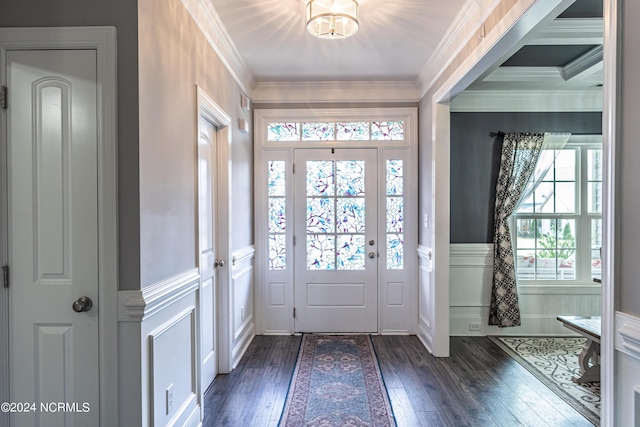 6 Eagle Dr, Foxfire Village, NC 27281 - entrance foyer featuring a decorative wall, ornamental molding, and dark wood finished floors