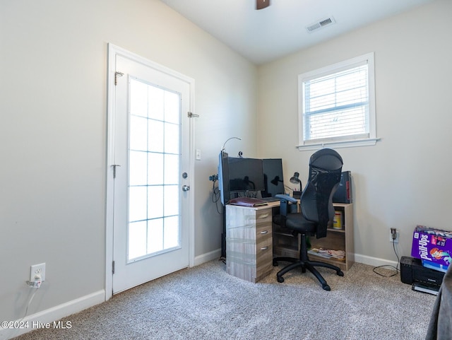 home office featuring carpet flooring