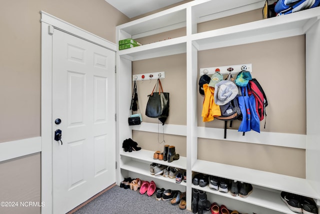 mudroom featuring carpet