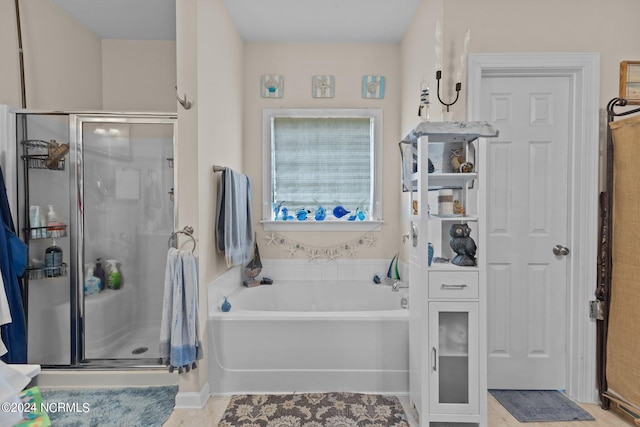 bathroom with plus walk in shower