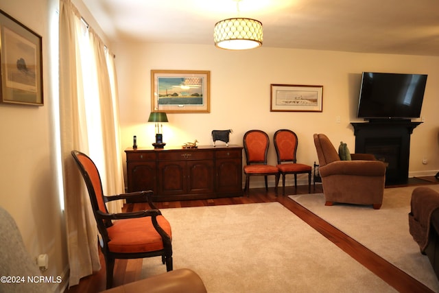 sitting room with wood-type flooring