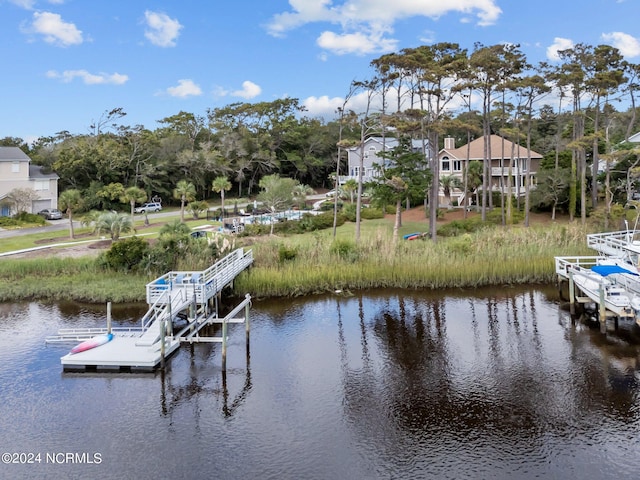 view of dock with a water view