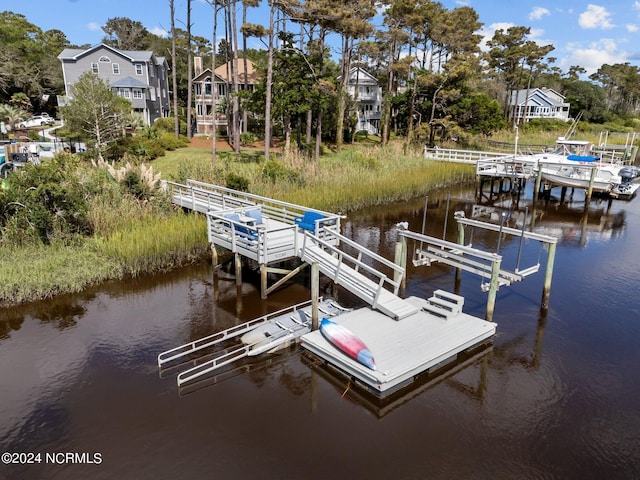 view of dock with a water view