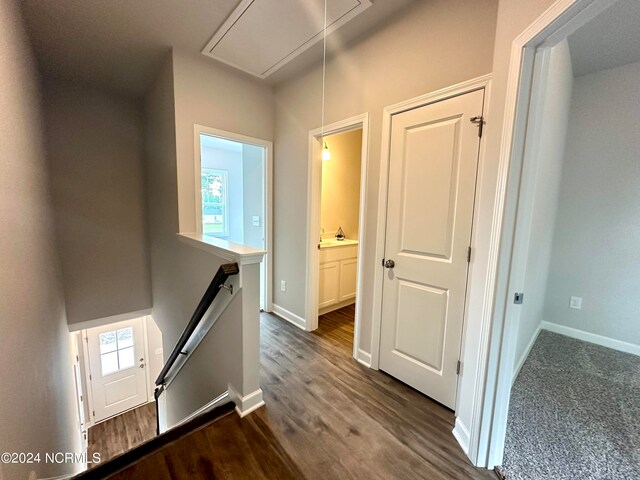 corridor featuring dark hardwood / wood-style floors