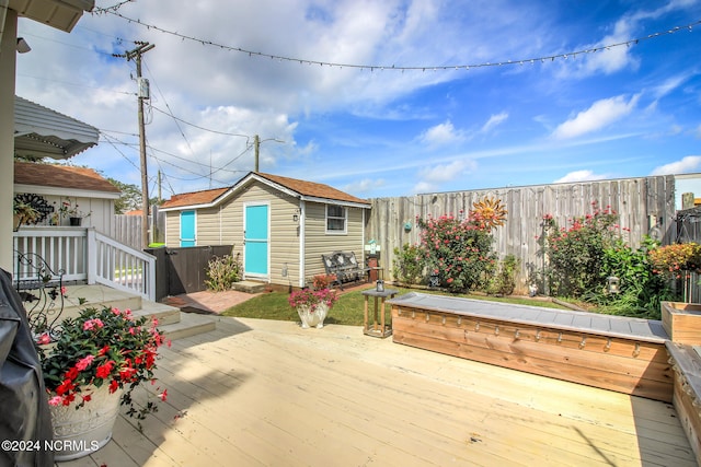 deck with an outbuilding