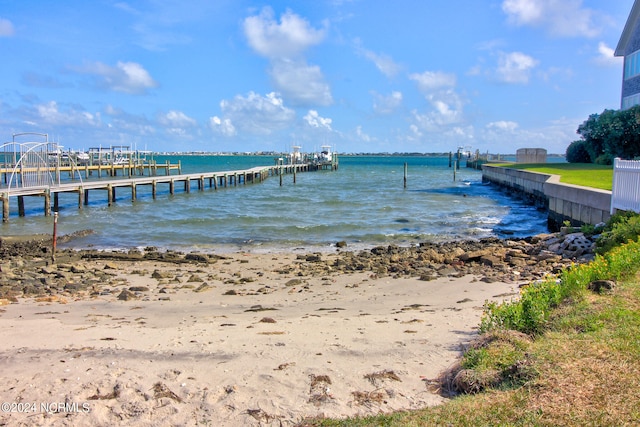 dock area with a water view