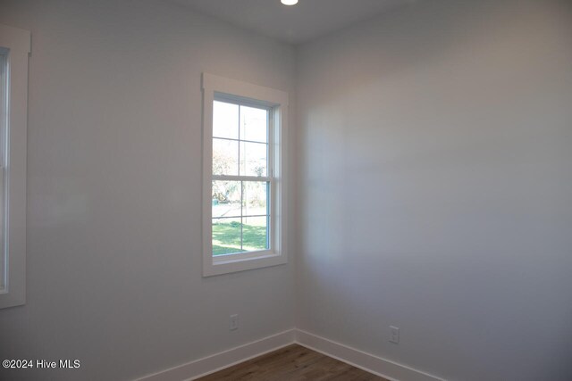 spare room with dark hardwood / wood-style floors