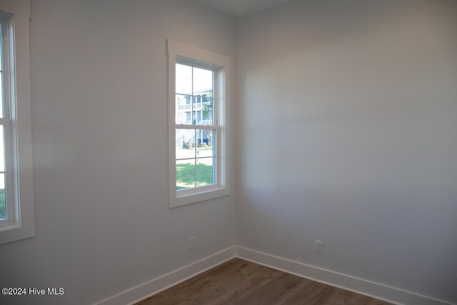 spare room featuring dark hardwood / wood-style flooring and a healthy amount of sunlight