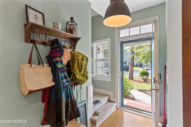 foyer entrance featuring light hardwood / wood-style floors