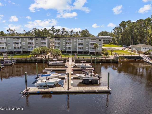 dock area with a water view