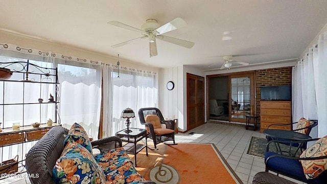 living room with ceiling fan