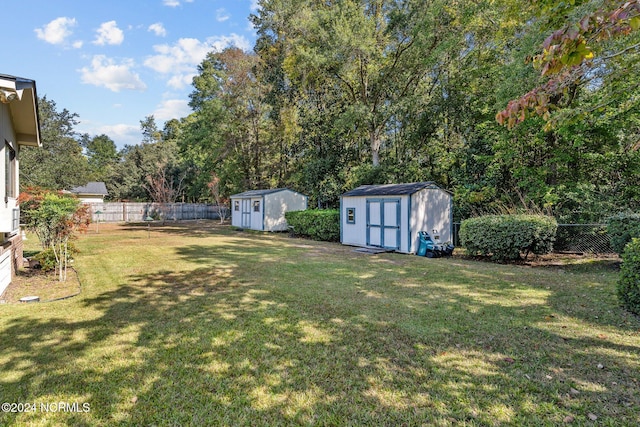 view of yard with a shed