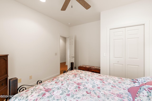 bedroom with a closet and ceiling fan