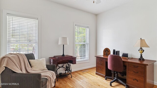 bedroom featuring hardwood / wood-style floors and a textured ceiling