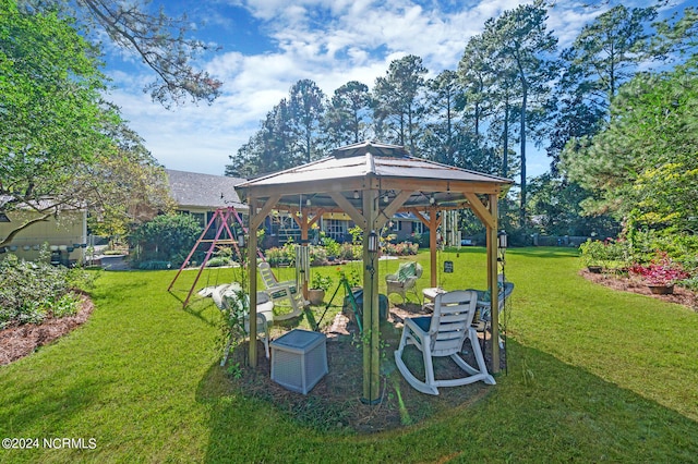 view of yard featuring a playground and a gazebo