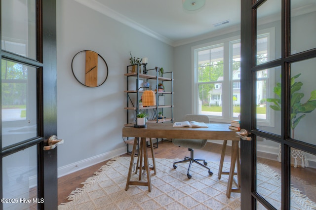 572 Hearthside Dr SE, Bolivia, NC 28422 - office space featuring baseboards, ornamental molding, and wood finished floors
