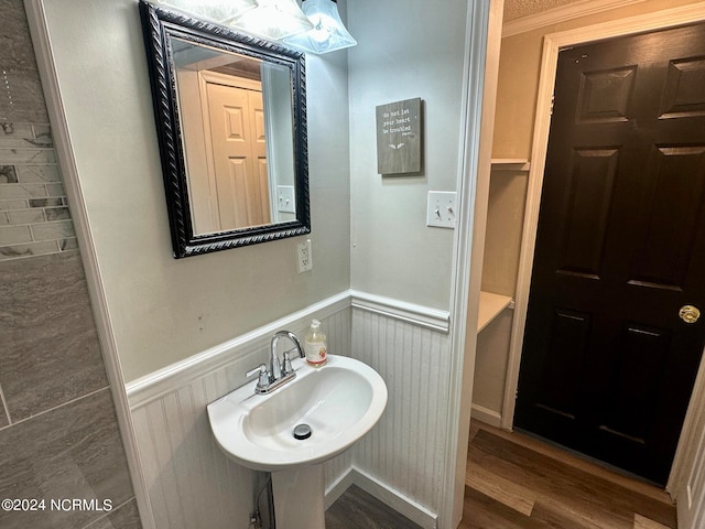 bathroom with hardwood / wood-style floors and sink