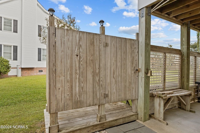 exterior space featuring wood walls