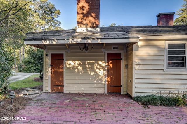 garage with wood walls